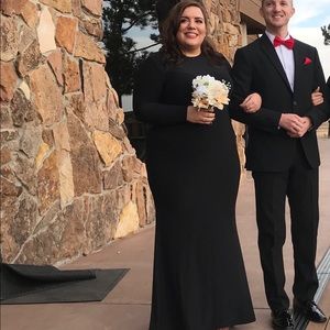 Floor length black dress with train